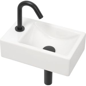 Plieger Houston & Lupo 2.0 Fonteinset – 37 x 23 x 11 cm – Complete set – Wasbak keramiek wit – Toiletkraan zwart links