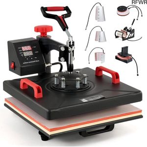 RFWR® Multifunctionele 8-in-1 Hittemachine voor T-shirts en Bekerdruk, 38 x 38 cm, Draaibaar Ontwerp