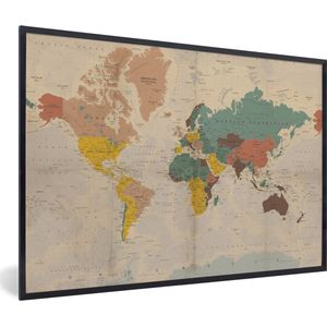Fotolijst incl. Poster - Wereldkaart - Vintage - Atlas - Kind - Jongetjes - Meid - 60x40 cm - Posterlijst