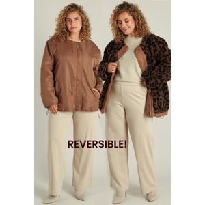 YEST - CURVE Anouk - Winterjas - Warm Taupe - Reversible met Animalprint