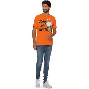 Oranje - T-Shirt Heren - Koningsdag - Willy een biertje? - 100% Katoen - Maat XXL - 60/62