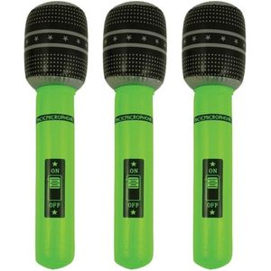 Set van 3x stuks opblaasbare microfoon neon groen 40 cm - Speelgoed microfoon - Popster verkleed accessoire - Feestartikelen