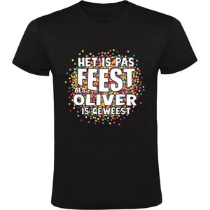 Het is pas feest als Oliver is geweest Heren T-shirt | shirt | Zwart