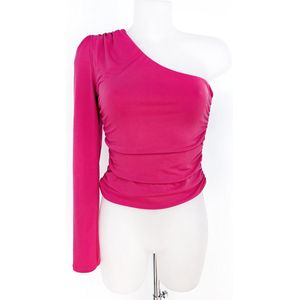 One shoulder top - Fuchsia/roze - Veel stretch - Open schouder - Festival top voor dames - Een schouder topje voor vrouwen - Zomer kleding - One-size - Een maat
