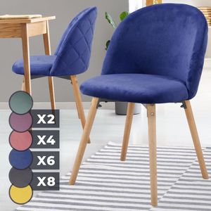 Miadomodo - Eetkamerstoelen - Velvet stoel - Beech Wood Legs - Backlest - Keukenstoel - Woonkamerstoel - Royal Blue - 2 PCS