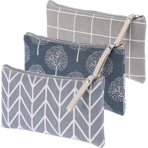 Canvas Cosmetische Tas met Multifunctionele Kleine Rits - Grijs - Ideaal voor Reizen en Vakantie