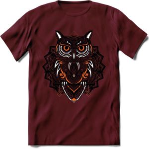 Vos - Dieren Mandala T-Shirt | Oranje | Grappig Verjaardag Zentangle Dierenkop Cadeau Shirt | Dames - Heren - Unisex | Wildlife Tshirt Kleding Kado | - Burgundy - S
