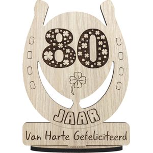 80 jaar - houten verjaardagskaart - wenskaart om iemand te feliciteren - kaart verjaardag 80 - 17.5 x 25 cm