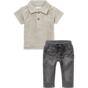 Noppies - Kledingset - 2delig - Jeans Navoi grijs - polo Shirt Moodus Willow Grey - Maat 68