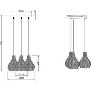 LED Hanglamp - Hangverlichting - Torna Sparko - E14 Fitting - 3-lichts - Rond - Bruin - Hout