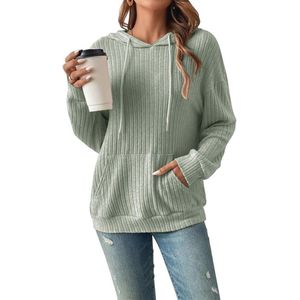 Dames Hoodie Pullover - Elegante Lange Mouwen Casual Sweatshirt met Hoed - Lamswol Top - Herfst Winter
