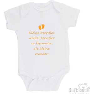 100% katoenen Romper ""Kleine beentjes Wiebel teentjes Zo bijzonder Dit kleine wonder"" Unisex Katoen Wit/mosterd Maat 62/68
