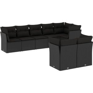 vidaXL Loungeset 8-delig - Zwart - Inclusief Kussens Loungeset - Tuinset - Lounge Set - Buitendecoratie - Garden Furniture