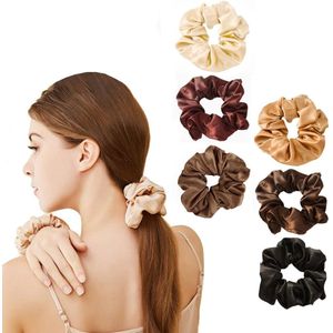 Scrunchies, haarelastiekjes, haarelastiekjes, set van 6 strikken voor dames, meisjes, haarelastiek in 6 gemengde kleuren, satijnen scrunchies