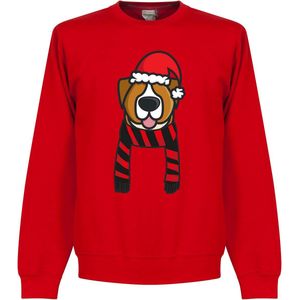 Hond Rood / Zwart Supporter kersttrui - Rood - Kinderen - 116
