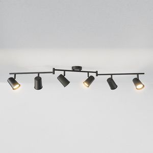 HOFTRONIC – Riga Zwarte LED plafondlamp 6 spots – kantelbaar en draaibaar – opbouwspots zwart – GU10 fitting - Plafondspots - IP20 - woonkamer en gang