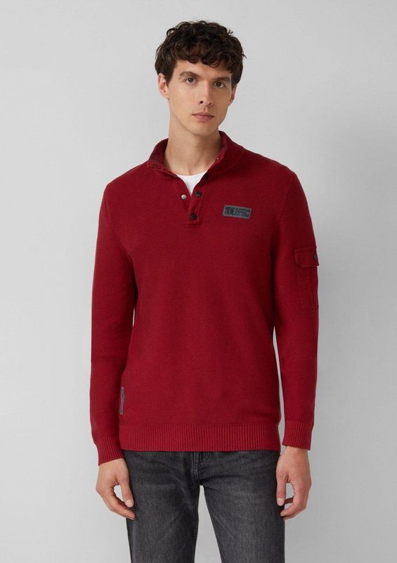 Gebreide Trui - Katoen - Troyer-kraag - Normale Pasvorm