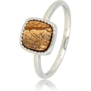 My Bendel - Zilveren ring met vierkanten Picture Jasper edelsteen - Klassieke ring met bijzondere Picture Jasper edelsteen - Met luxe cadeauverpakking