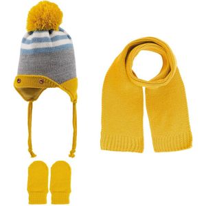 Kitti 3-Delig Winter Set | Muts (Beanie) met Fleecevoering - Sjaal - Handschoenen | 0-18 Maanden Baby Jongens | K22150-09-04 | Yellow