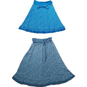 Dames - Rok - Set 2 stuks - Italiaanse Mode - 2 Delig - Geplooid - A-Lijn - Kleur Blauw, Lichtpaars - Bloemen patroon - Plooien Maat 36 t/m 54