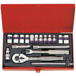 King Tony 1/4"" Doppeldopsenset 18-delig met Ratel & Accessoires