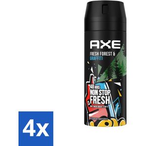 Axe - Deodorant Bodyspray - 48hrs Fresh - Fresh Forest & Graffiti - 150 ml - Voordeelverpakking - 4 stuks