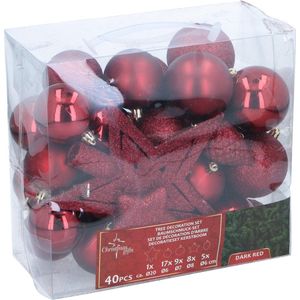 Christmas Gifst Kerstballen Set Donker Rood - 40 Stuks Kunststof Kerstballen - Incl. Piek