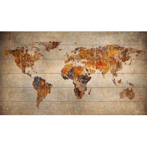 Wereldkaart Hout Roest als Wanddecoratie | 105 x 60cm | Gratis 100 koperen pins en ophangsysteem