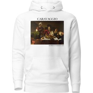 Caravaggio 'Maaltijd in Emmaus' (""Supper at Emmaus"") Beroemd Schilderij Hoodie | Unisex Premium Kunst Hoodie | Wit | L