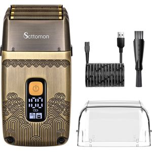 Hatteker Elektrisch Scheerapparaat voor Mannen – Foliescheerapparaat met Drievoudig Mes – Scheerapparaat & Trimmer – Nat en Droog – Brons