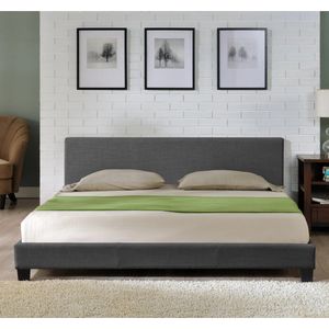 In And OutdoorMatch Houten Bed Emmanuel - Stof - Met Bedbodem - 180x200 cm - Donkergrijs - Modern Design
