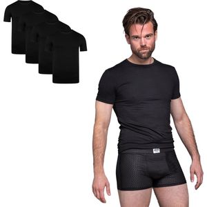 BOXR Underwear - Bamboe T-Shirt Heren - Ronde Hals - Zwart - L - Zijdezacht - Thermo Control - Ondershirt Heren - 4-Pack