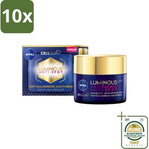 10 x NIVEA - Nachtcrème - CELLular LUMINOUS630 Tegen Vlekken - Egaliserend - Tegen pigmentvlekken - Met Hyaluronzuur - 50 ml - Grootverpakking - Anti-spot Crème - Pigmentvlekken - Huidverzorging - Nachtcrème - Egaliserend