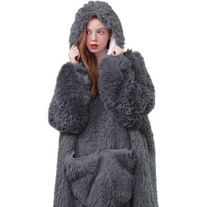 CALIYO Hoodie Deken - Blanket met Mouwen en Capuchon – Fleece Deken - Blanket met Mouwen en Capuchon – Dames & Heren - Sherpa Fleece – TV Deken - Bank Deken - Grijs