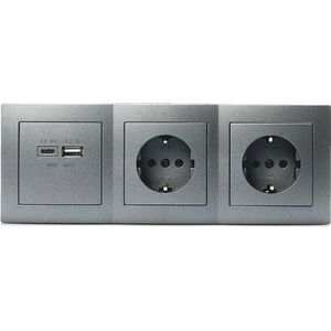 Flair Opbouw Hoekstopcontact 2-voudig Met USB-A/C, 15 cm kabel, Antraciet Mat – 250V/16A