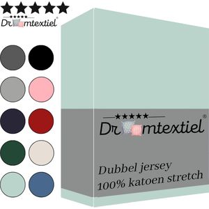 Droomtextiel Dubbel Jersey Hoeslaken Mint Groen Lits-Jumeaux 160x200 cm - 100% Katoen - Hoge Hoek - Heerlijk Zacht - Strijkvrij - Rondom elastiek - Stretch - Dubbel Dikke Kwaliteit
