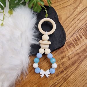 Happy Bebie | Rammelaar | Baby | Bijtring | Kraamkado | Silicone | Hout | Handmade