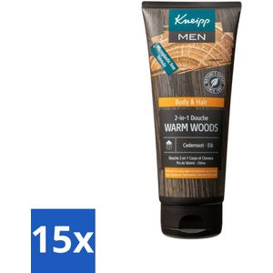 15 x Kneipp - Douchegel - Men - Warm Woods - 2-in-1 - 200 ml - Douchegel Mannen - Natuurlijke Verzorging - Huid Verzorging - Haar Verzorging - Warm Woods Geur