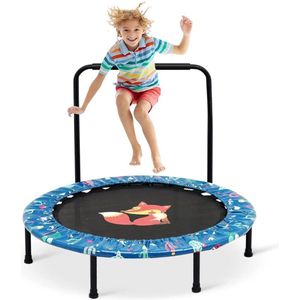 Mini Trampoline - Fitness Trampoline Met verstelbare Stang – Voor Jongens En Meisjes – Kleine Kinder Trampoline Met Duurzame Afdekking– Voor Binnen En Buiten – 96 cm diameter
