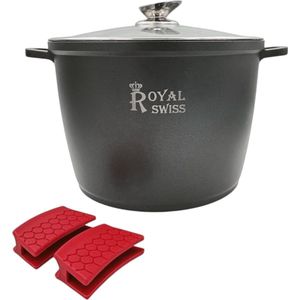 Royal Swiss® Soeppan Inductie - Braadpan Inductie Met afneembare Handvatten - Ø 28 cm / 10.5 Liter - Soeppannen Met Deksel - Pan Voor Alle Warmtebronnen - Antiaanbaklaag - Zwart