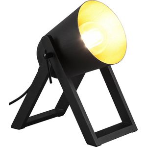 LED Tafellamp - Tafelverlichting - Torna Maryla - E27 Fitting - Rond - Mat Zwart/Goud - Hout