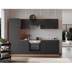 Goedkope keuken 270  cm - complete keuken met apparatuur Gerda  - Beuken/Grijs  - keramische kookplaat  - afzuigkap - oven  - spoelbak