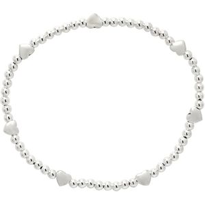 Armband dames | Zilveren armband met kraaltjes en gladde hartjes