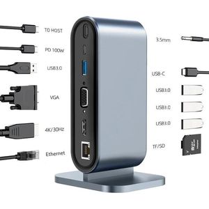 12 in 1 USB C Hub - Docking Station - USB Splitter - PD 100W - 4K HDMI - USB A - USB C - USB 3.0 - 100G Ethernet - Micro TF/SD - Geschikt voor Laptop, Macbook, Windows, Linux, Android, IOS