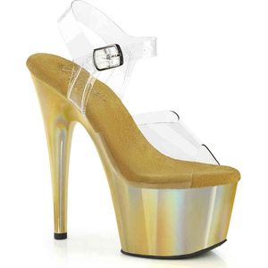 Pleaser - ADORE-708LQ Sandaal met enkelband, Paaldans schoenen - US 8 - 38 Shoes - Goudkleurig/Transparant