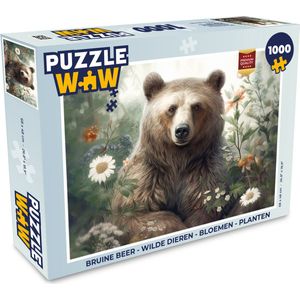 Puzzel Bruine beer - Wilde dieren - Bloemen - Planten - Legpuzzel - Puzzel 1000 stukjes volwassenen
