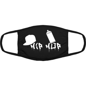 Hip hop mondkapje | muziek | gezichtsmasker | bescherming | bedrukt | logo | Zwart mondmasker van katoen, uitwasbaar & herbruikbaar. Geschikt voor OV