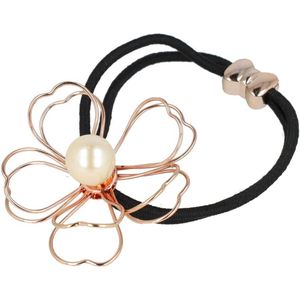 Haarsoires Haarelastiek – Bloem 5cm – Metaaldraad & Parel – Zwart Wit Koper