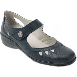 Brede leren ballerina's met klittenbandsluiting