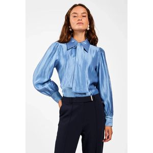 VERONNE - Shimmer Blouse - OFFICE BLUE - Met Pofmouwen en Sjaal